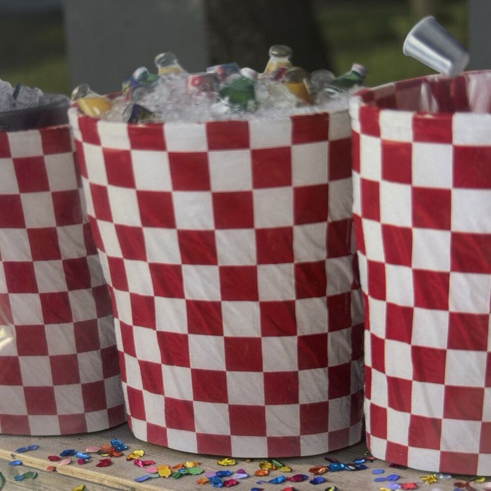 Classy Covers Trash Can Cover Red White Check Party Picnic 40 Gallon USA